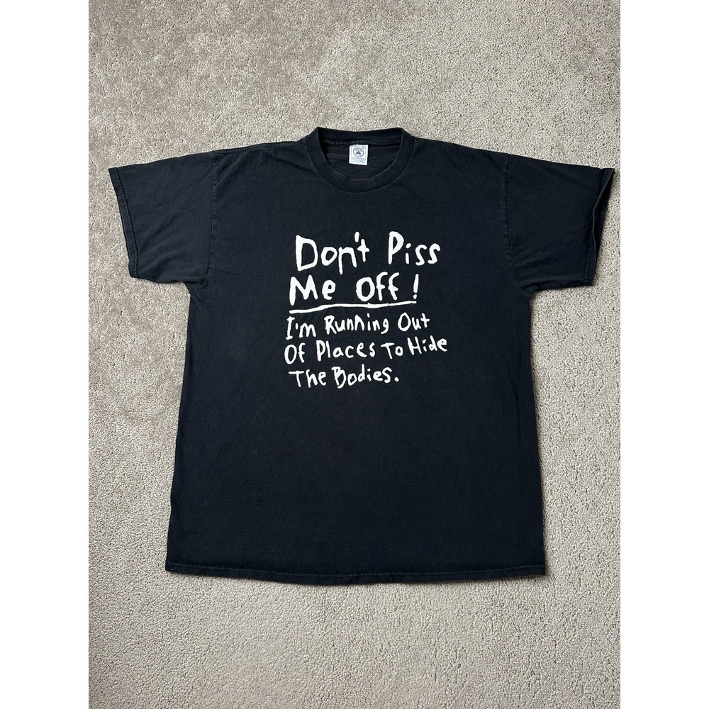 Vintage Mens T-shirt 90s Don't Piss Me Off Hide The Bodies Humor Horror, Size XL